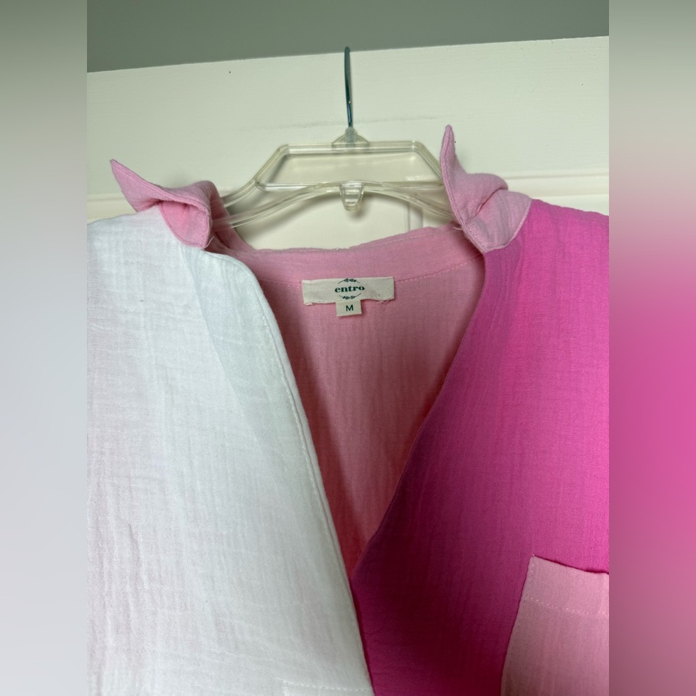 Entro Pink Color Block Style Button Up Top‎ - Picture 9 of 14